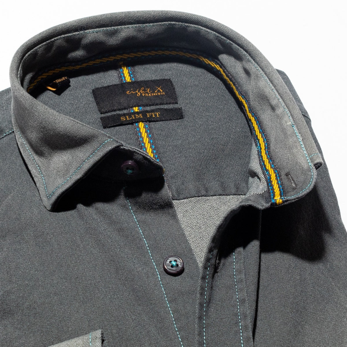 Denim Stretch Button Down Shirt - Cement Grey Button Down Shirts Eight-X