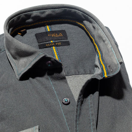 Denim Stretch Button Down Shirt - Cement Grey Button Down Shirts Eight-X