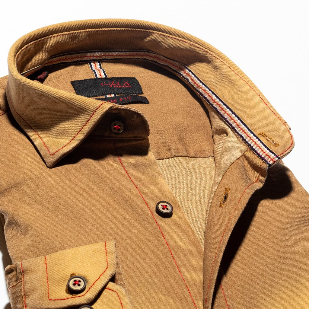 Denim Stretch Button Down Shirt - Construction Beige  Eight-X   