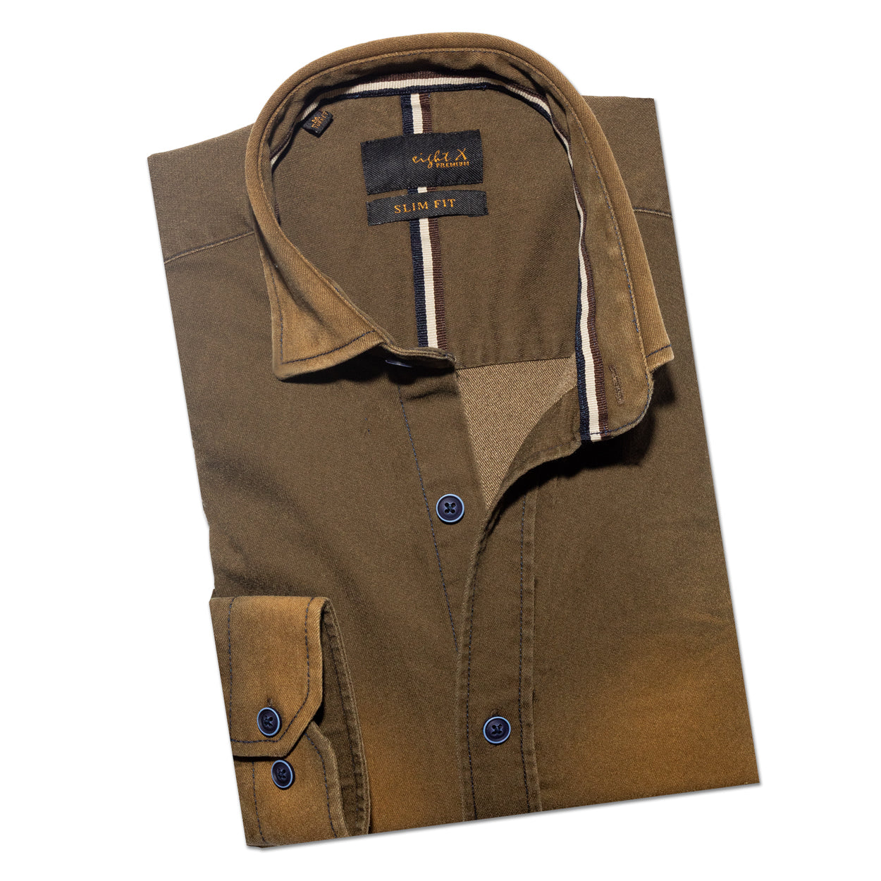 Denim Stretch Button Down Shirt - Craftsman Brown Button Down Shirts Eight-X