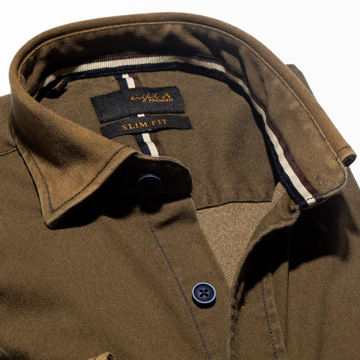 Denim Stretch Button Down Shirt - Craftsman Brown Button Down Shirts Eight-X