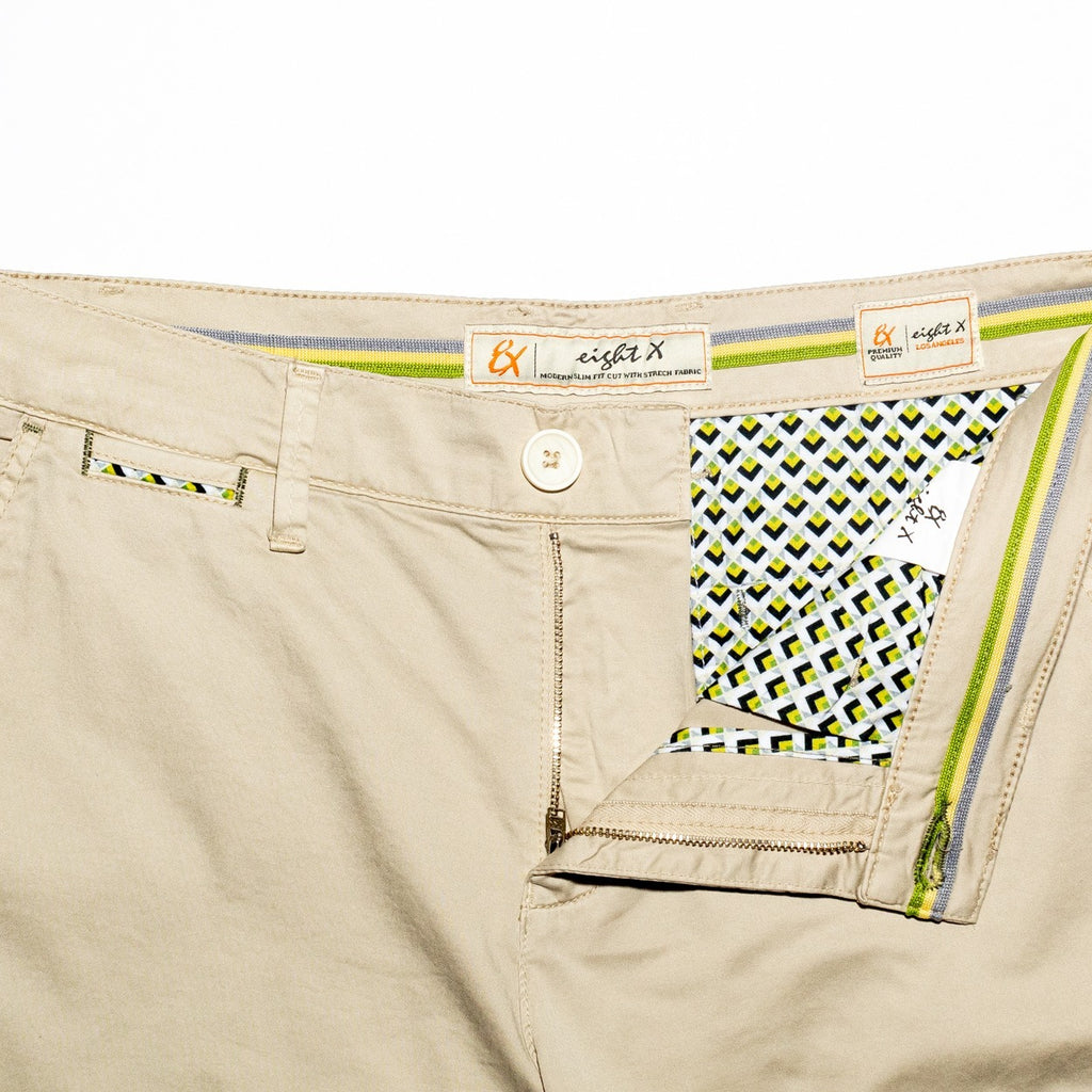 stretch chino shorts with unique inside pattern and cuffs