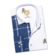 Part Plaid FROG Oxford Button Down Shirt - Navy Button Down Shirts Eight-X