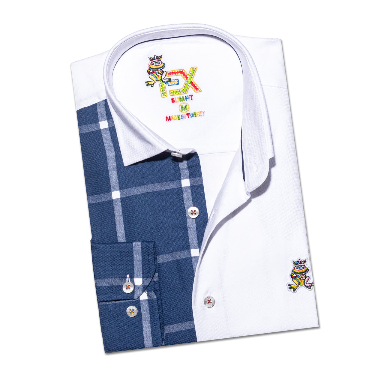 Part Plaid FROG Oxford Button Down Shirt - Navy Button Down Shirts Eight-X