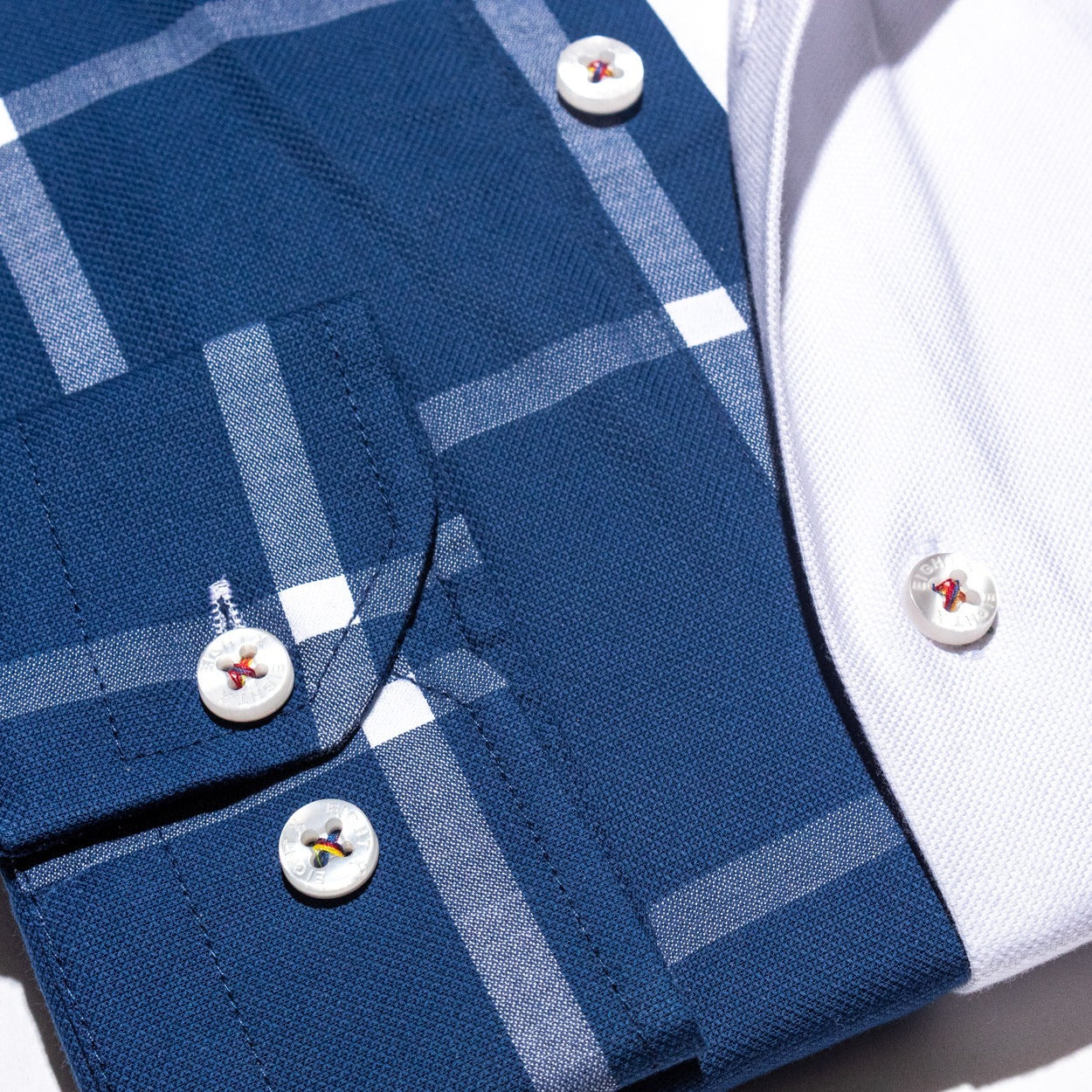 Part Plaid FROG Oxford Button Down Shirt - Navy Button Down Shirts Eight-X