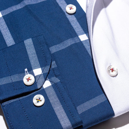Part Plaid FROG Oxford Button Down Shirt - Navy Button Down Shirts Eight-X