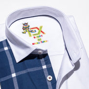 Part Plaid FROG Oxford Button Down Shirt - Navy Button Down Shirts Eight-X