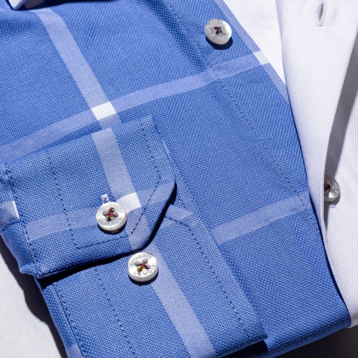 Part Plaid FROG Oxford Button Down Shirt - Blue Button Down Shirts Eight-X