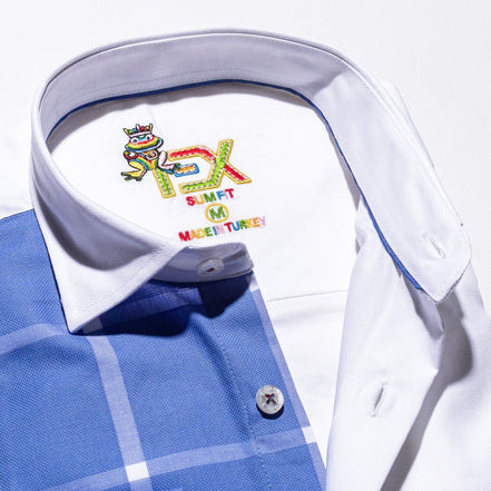 Part Plaid FROG Oxford Button Down Shirt - Blue Button Down Shirts Eight-X