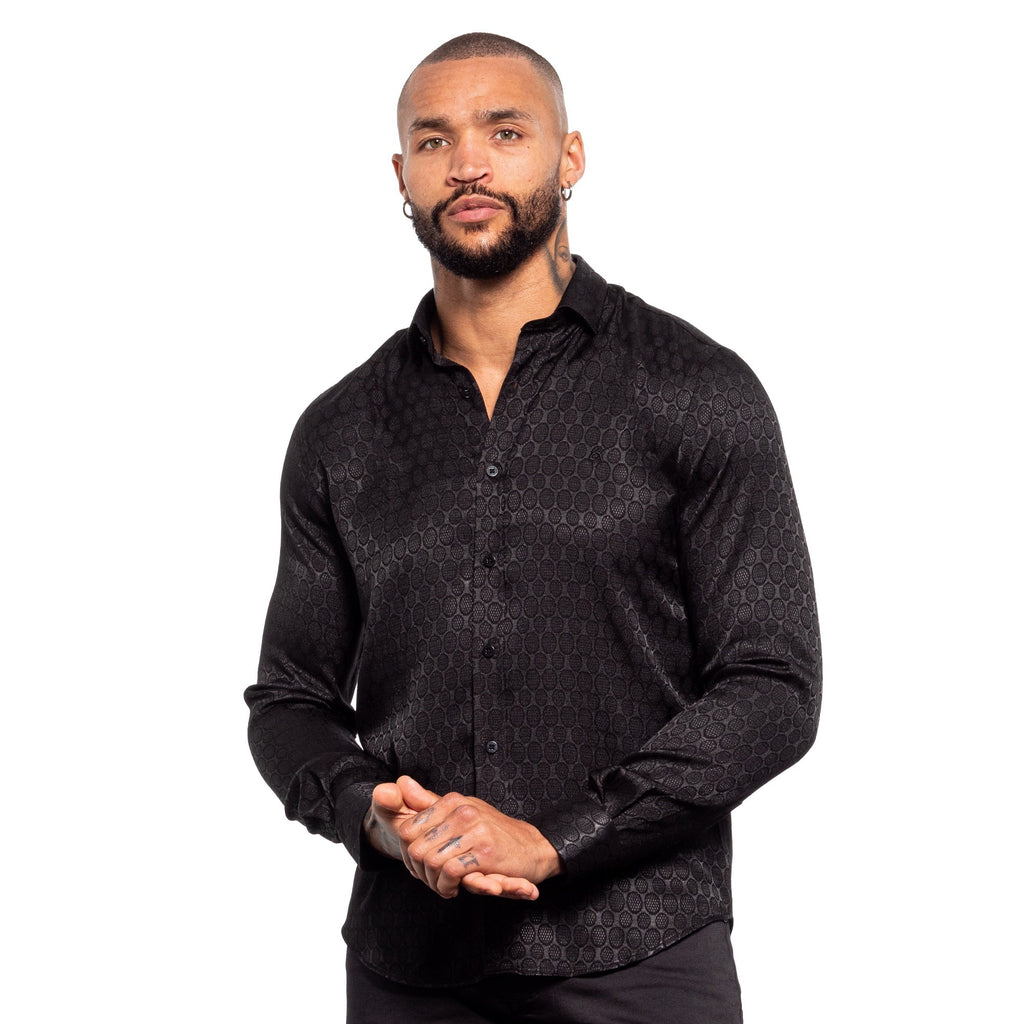 Globes Jacquard Button Down Shirt - Black  Eight-X   