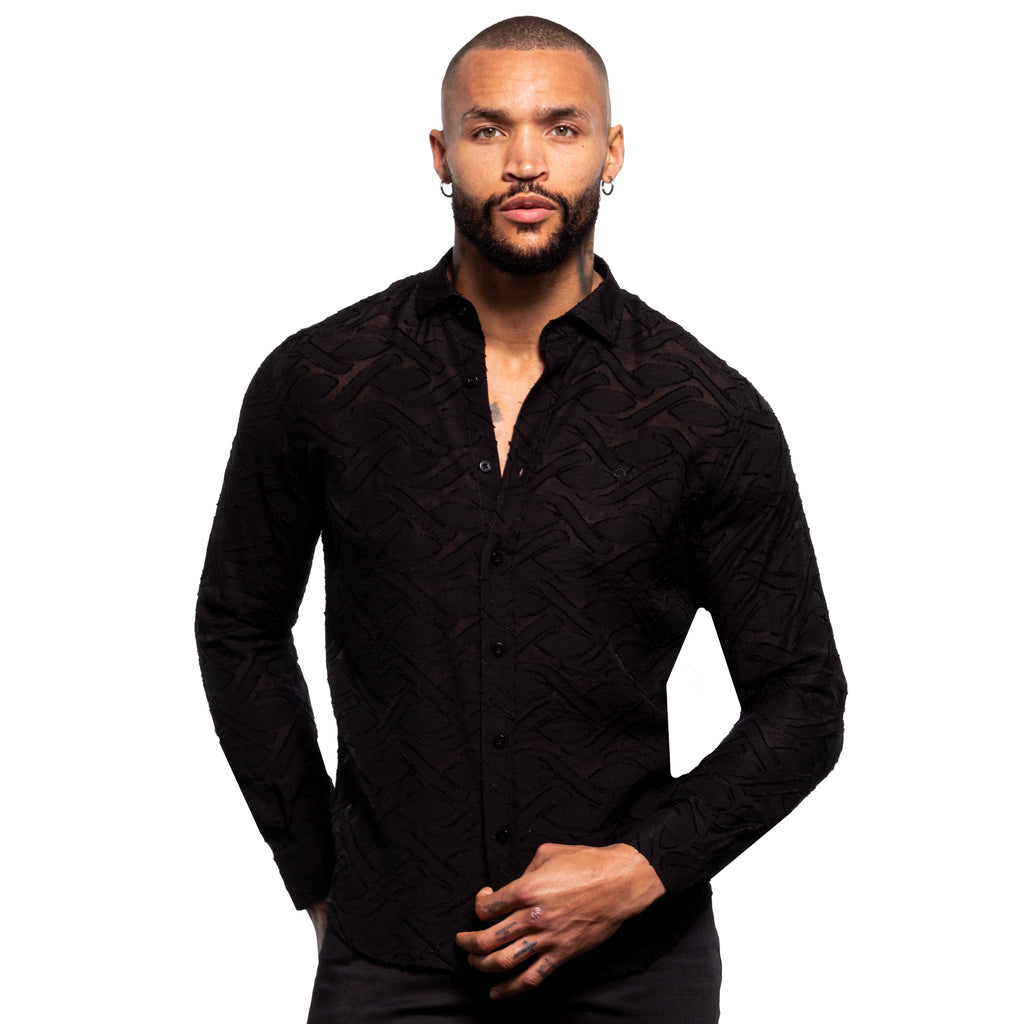 Burnout Jacquard Button Down Shirt - Black  Eight-X BLACK S 