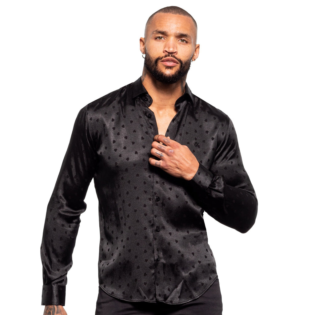 Hearts Jacquard Button Down Shirt - Black Button Down Shirts Eight-X BLACK S 