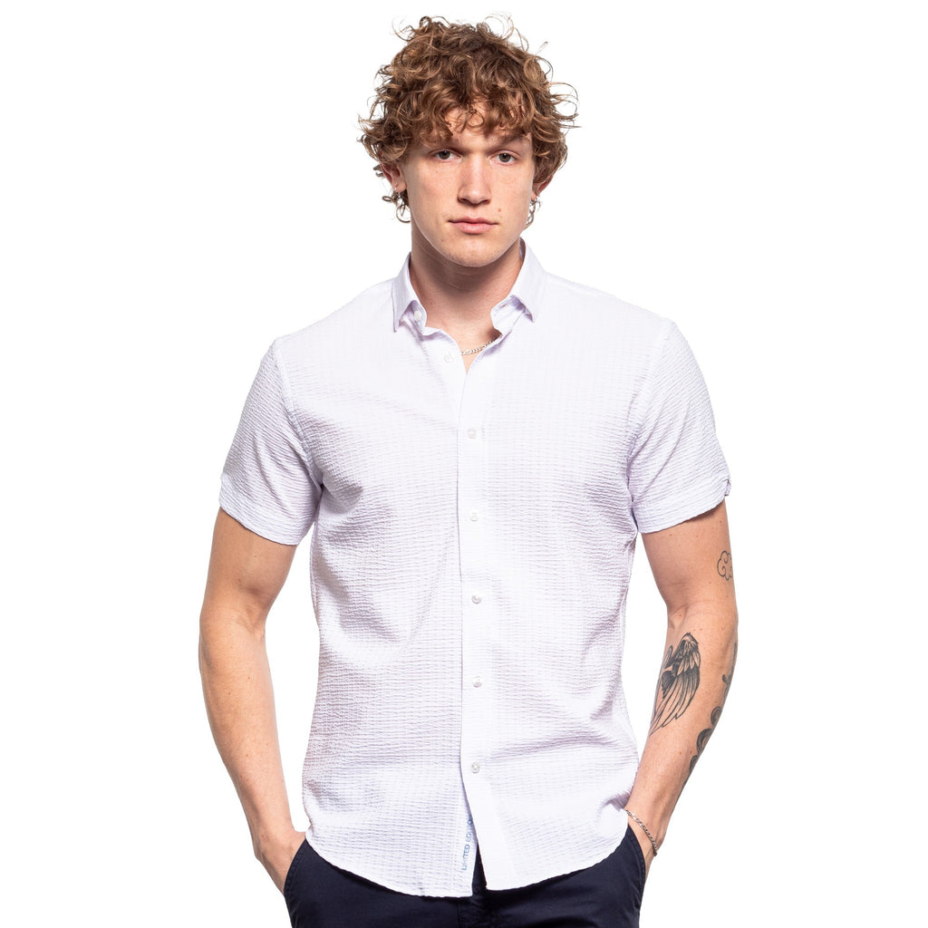 Solid Seersucker Short Sleeve Shirt - White  Eight-X   