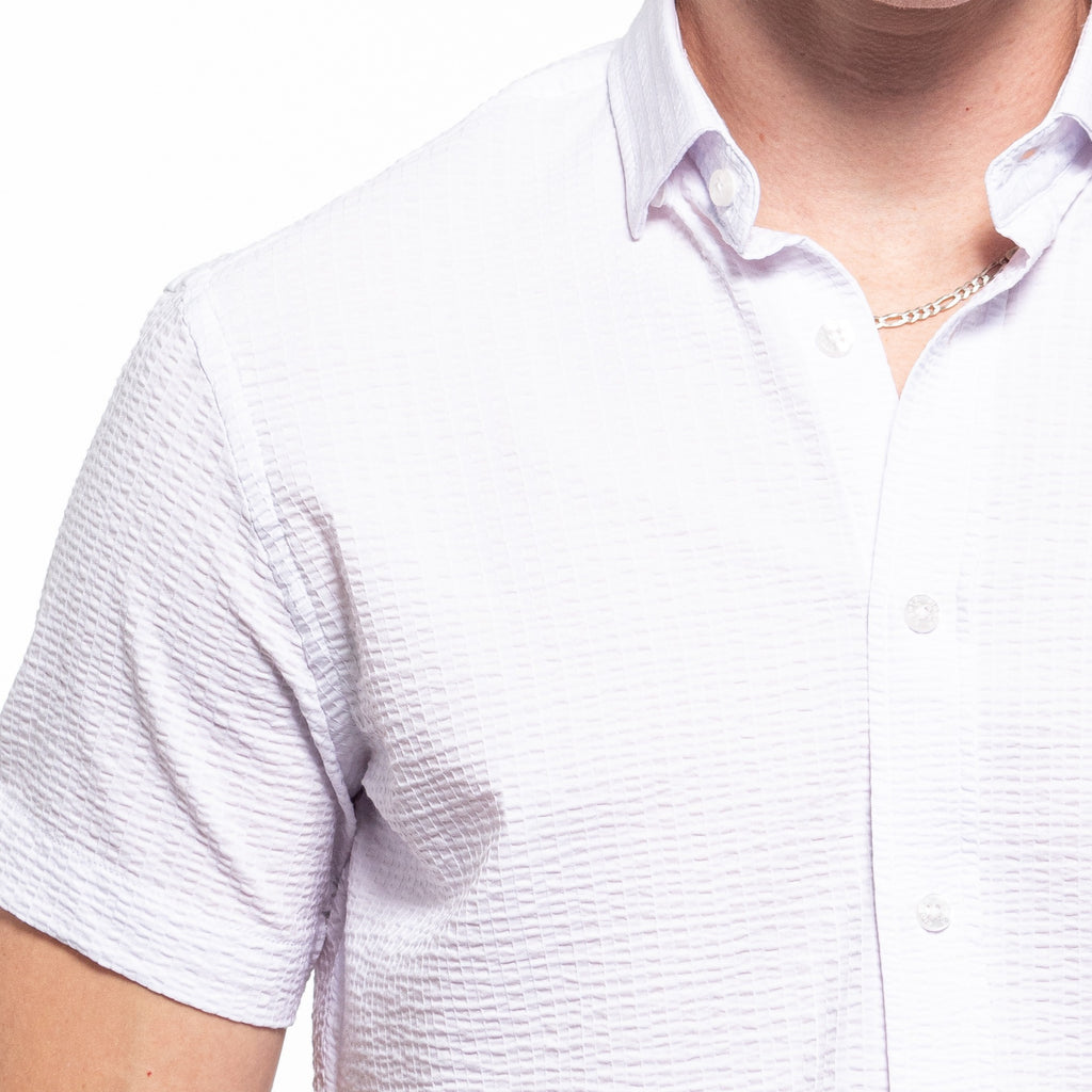 Solid Seersucker Short Sleeve Shirt - White  Eight-X   