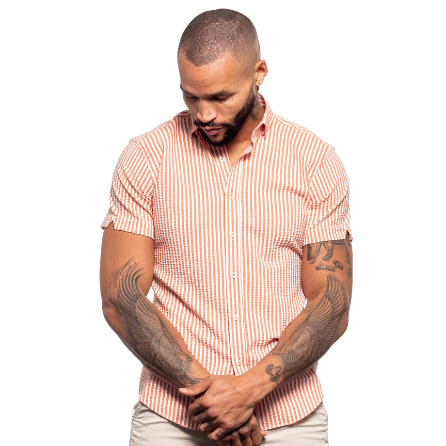 Summer Stripes Seersucker Short Sleeve Shirt - Orange – Eight-X
