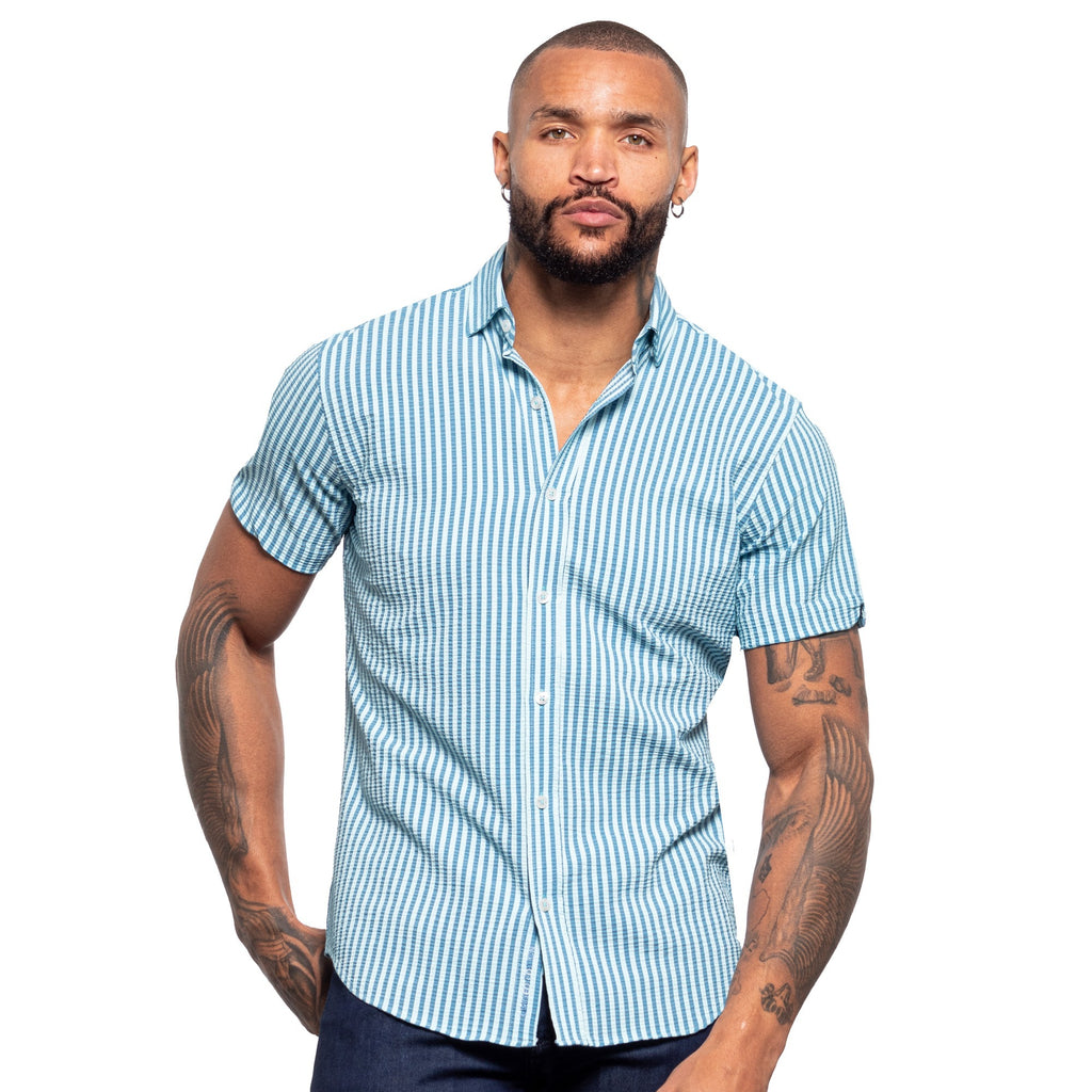 Summer Stripes Seersucker Short Sleeve Shirt - Blue  Eight-X   