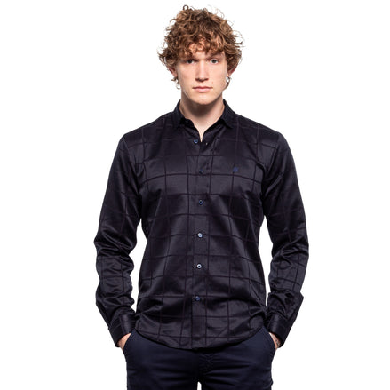 Window Pane Jacquard Shirt - Navy Button Down Shirts Eight-X NAVY S