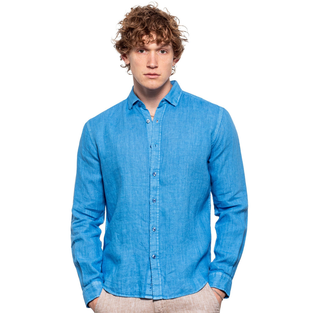 Linen Button Down Shirt - Cerulean Blue Long Sleeve Button Down Eight-X   
