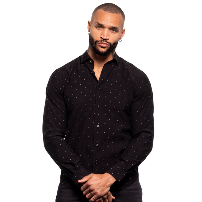 Gold Sparkle Button Down Shirt Button Down Shirts Eight-X BLACK S