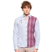 Sunset Stripe Embroidered Linen Shirt Button Down Shirts Eight-X BLUE S