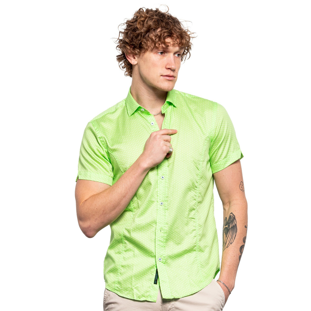 Lime Polka Dot Short Sleeve Shirt Short Sleeve Button Down Eight-X   