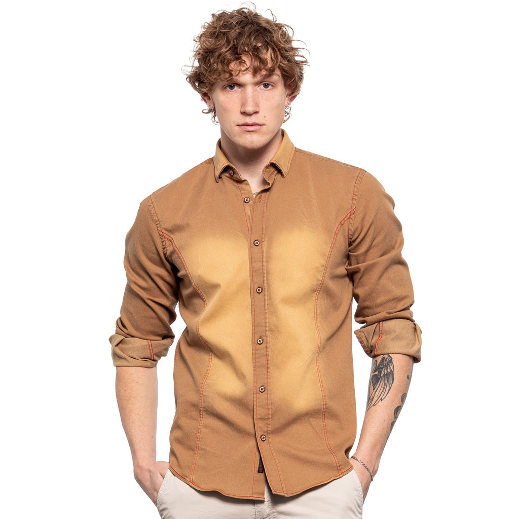 Denim Stretch Button Down Shirt - Construction Beige  Eight-X   