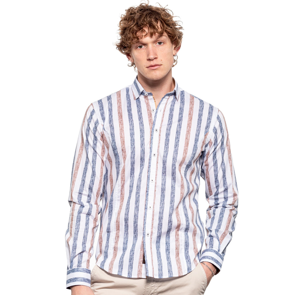 Cross Hatch Striped Button Down Shirt Long Sleeve Button Down Eight-X   