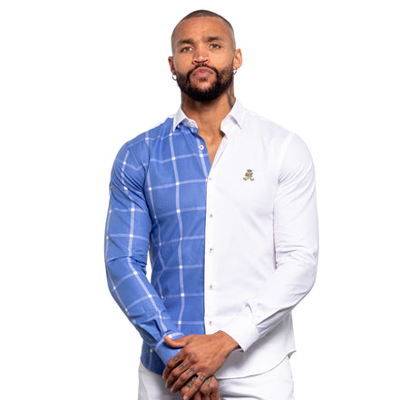 Part Plaid FROG Oxford Button Down Shirt - Blue Button Down Shirts Eight-X BLUE S