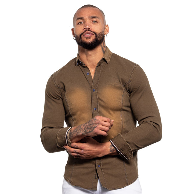 Denim Stretch Button Down Shirt - Craftsman Brown Button Down Shirts Eight-X BROWN S