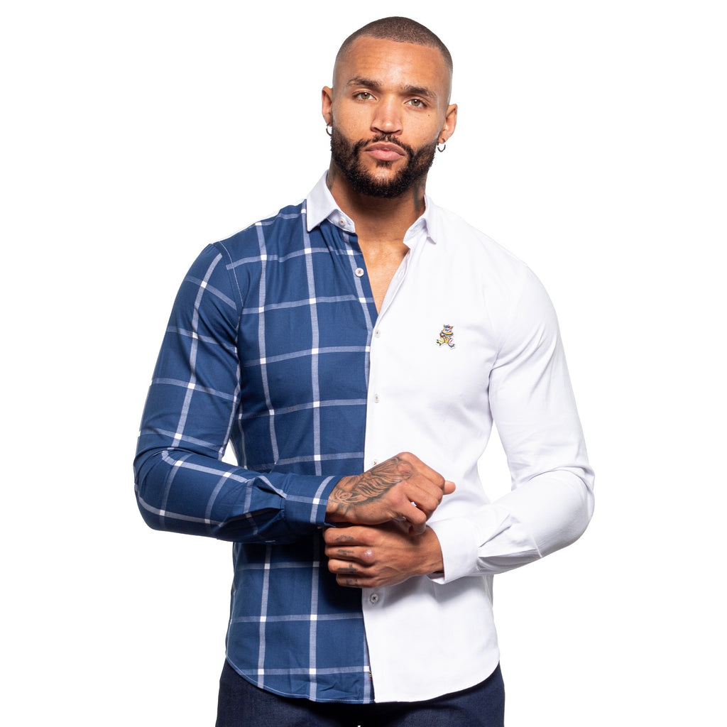 Part Plaid FROG Oxford Button Down Shirt - Navy  Eight-X   