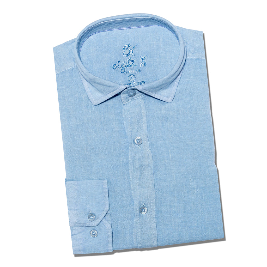 Linen Button Down Shirt - Light Blue Button Down Shirts Eight-X BLUE S 