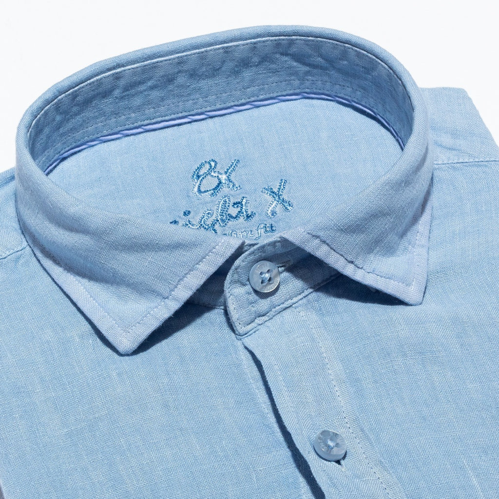 Linen Button Down Shirt - Light Blue Button Down Shirts Eight-X   