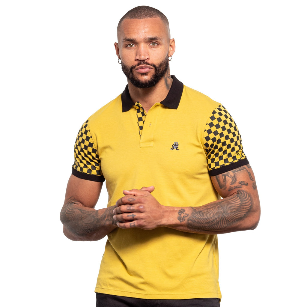 Yellow polo with checkered sleeves