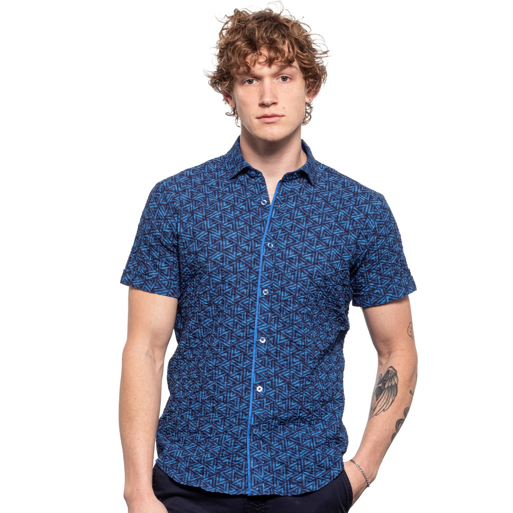 Triangles Seersucker Short Sleeve Shirt - Navy Blue  Eight-X   