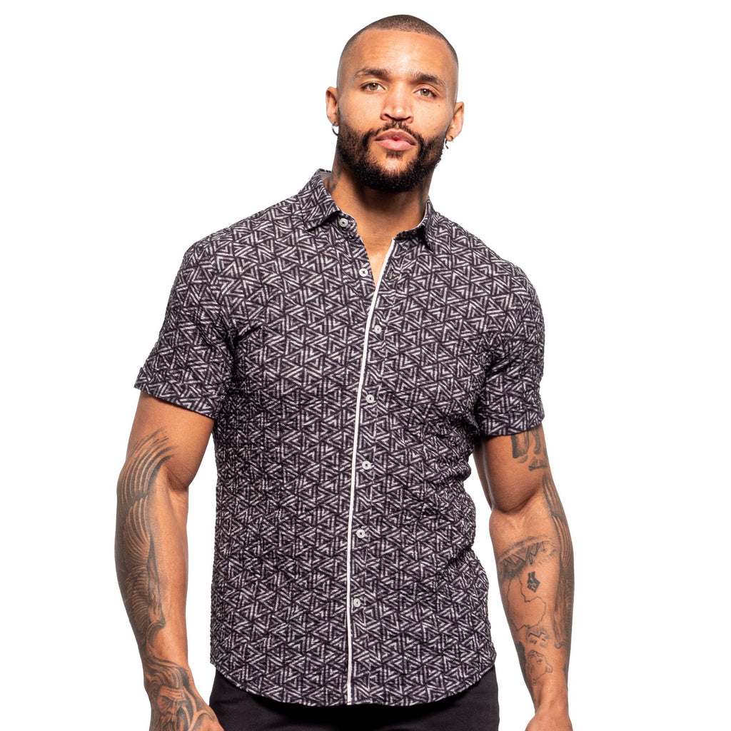 Triangles Seersucker Short Sleeve Shirt - Black  Eight-X   