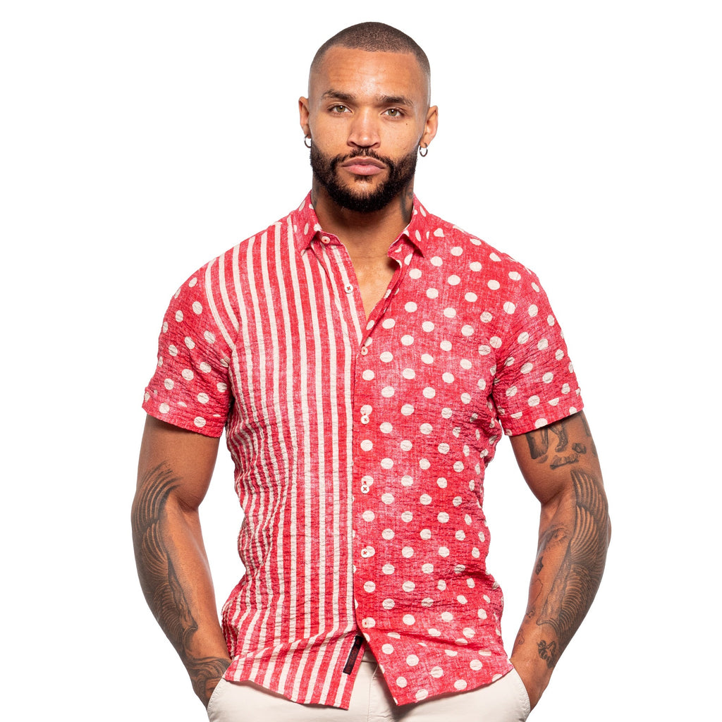 Two Ways Seersucker Short Sleeve Shirt - Red  Eight-X   