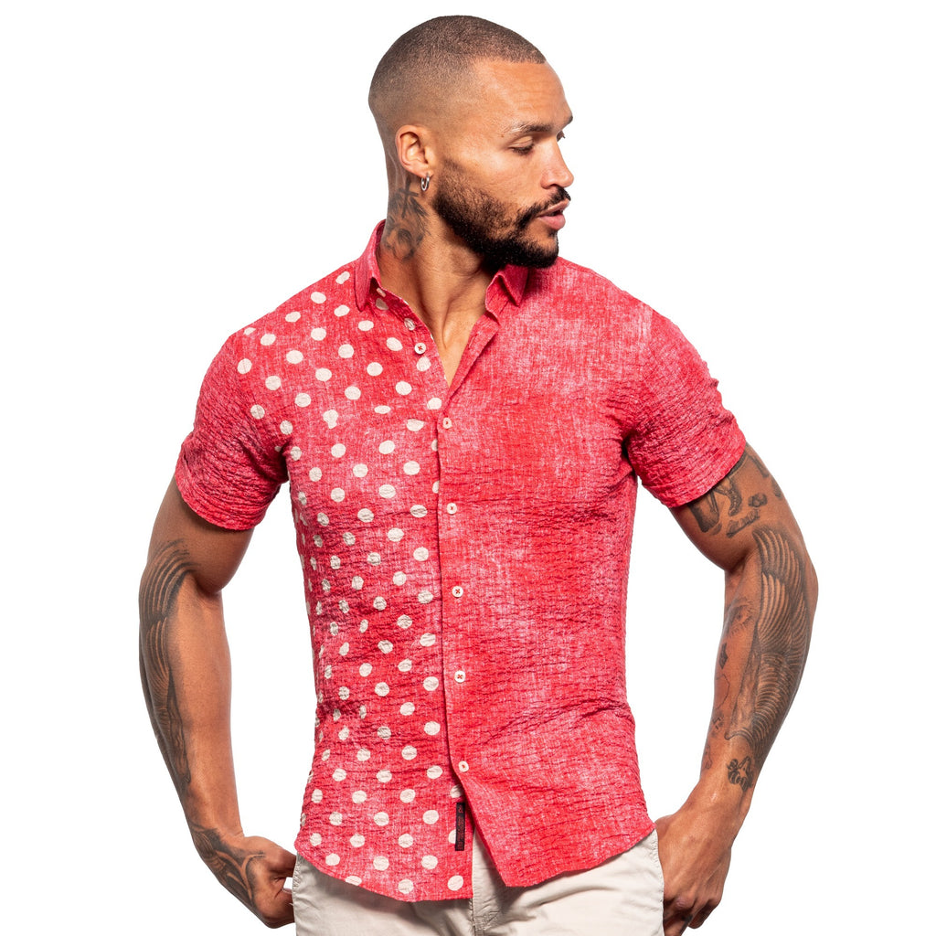 Disappearing Act Seersucker Short Sleeve Shirt - Red  Eight-X   