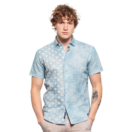 Disappearing Act Seersucker Short Sleeve Shirt - Blue Short Sleeve Eight-X BLUE S