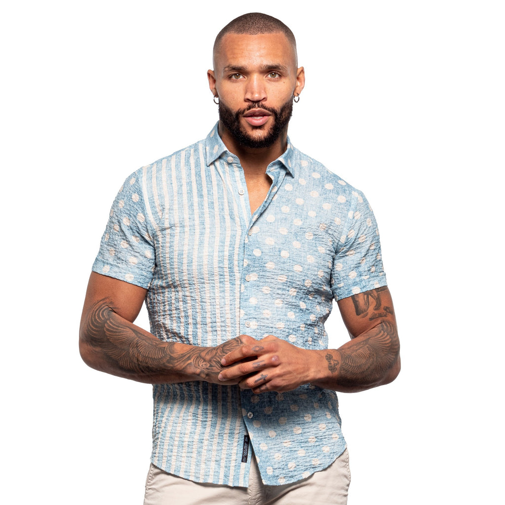 Two Ways Seersucker Short Sleeve Shirt - Blue  Eight-X BLUE S 