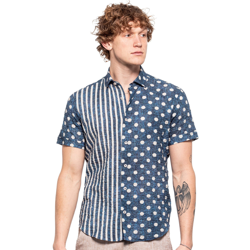 Two Ways Seersucker Short Sleeve Shirt - Navy  Eight-X NAVY S 