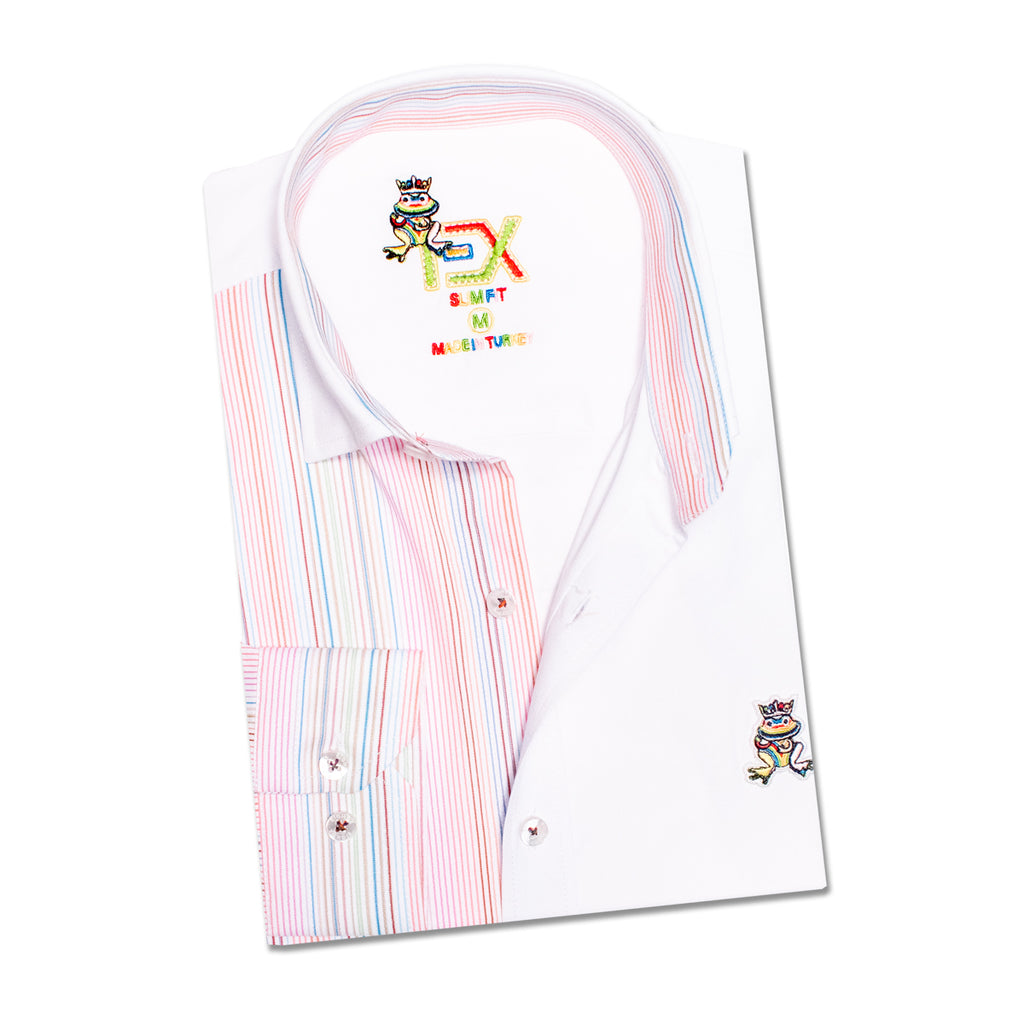 Partial Pinstripe FROG Button Down Shirt - Pink  Eight-X   