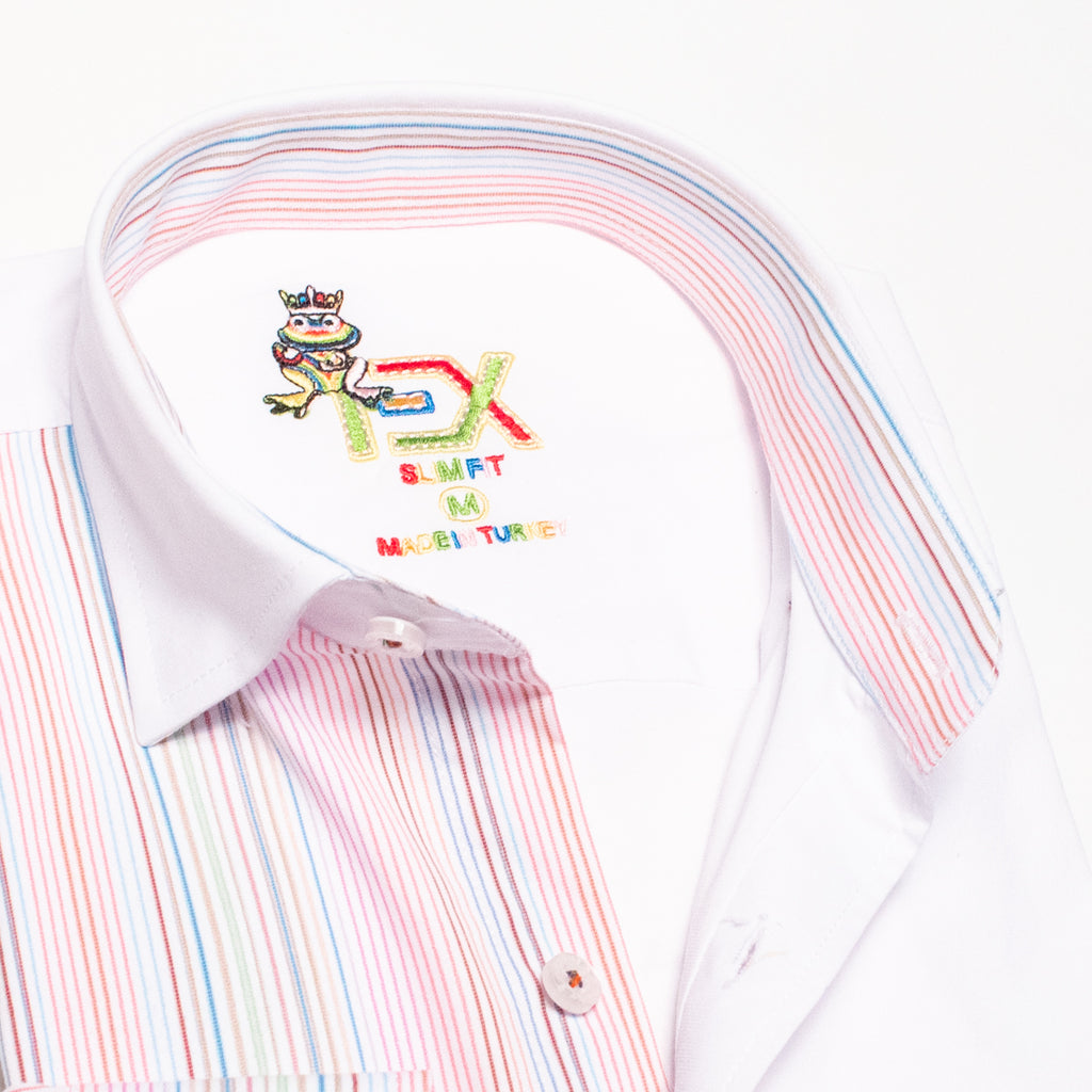 Partial Pinstripe FROG Button Down Shirt - Pink  Eight-X   