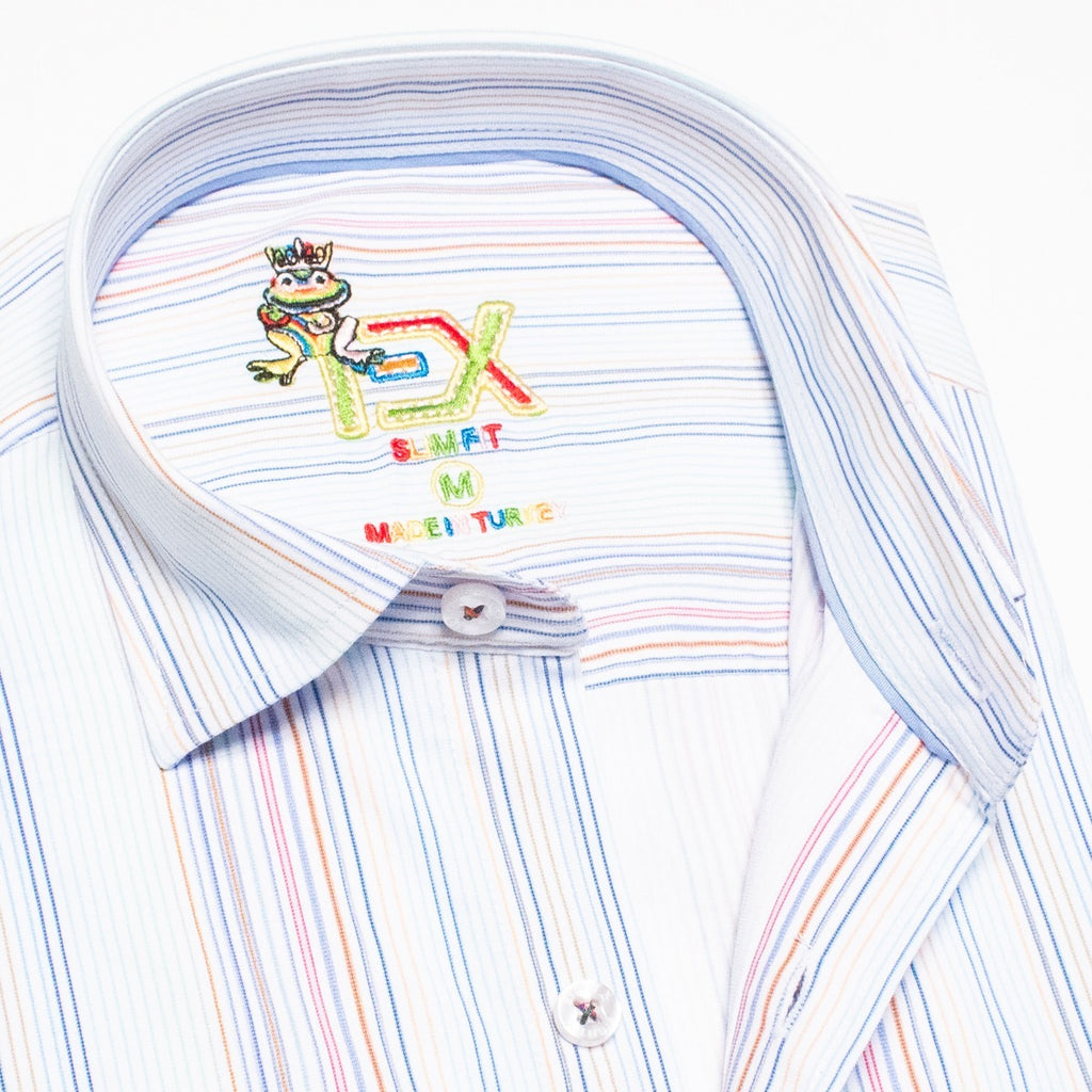 Rainbow Pinstripe FROG Button Down Shirt - Blue  Eight-X   