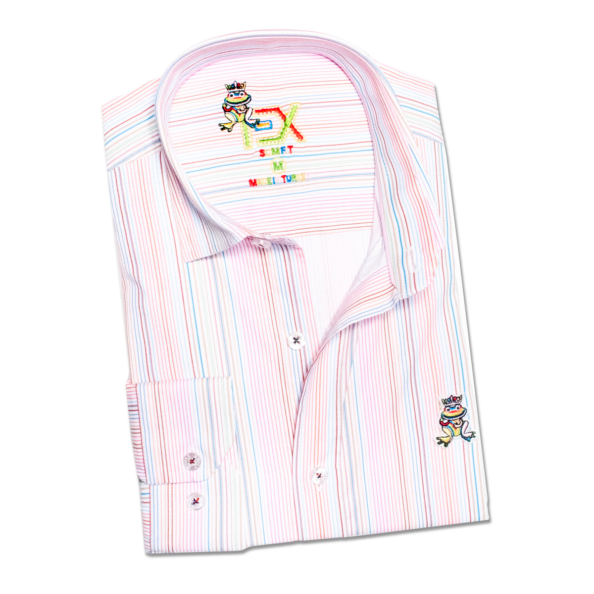 Rainbow Pinstripe FROG Button Down Shirt - Pink  Eight-X   