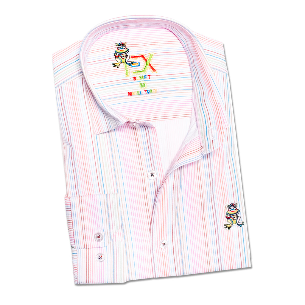 Rainbow Pinstripe FROG Button Down Shirt - Pink  Eight-X   