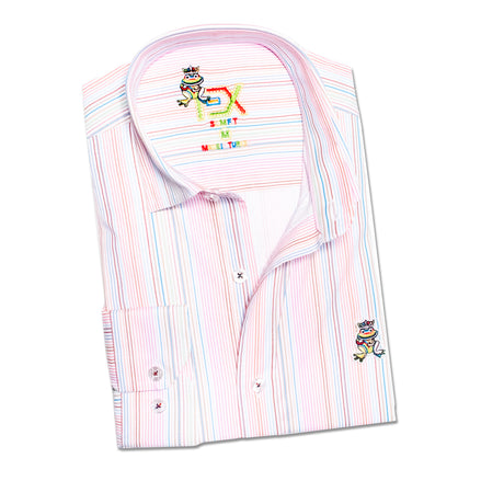 Rainbow Pinstripe FROG Button Down Shirt - Pink  Eight-X   