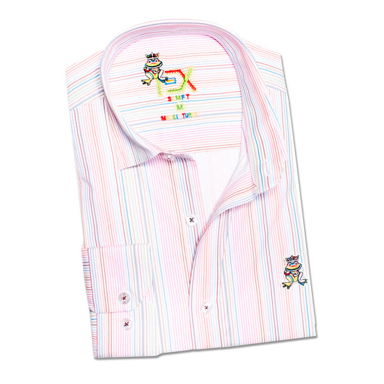 Rainbow Pinstripe FROG Button Down Shirt - Pink  Eight-X   