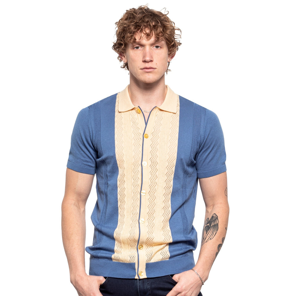 The Tony Knit Short Sleeve Shirt - Blue Creme  Eight-X   