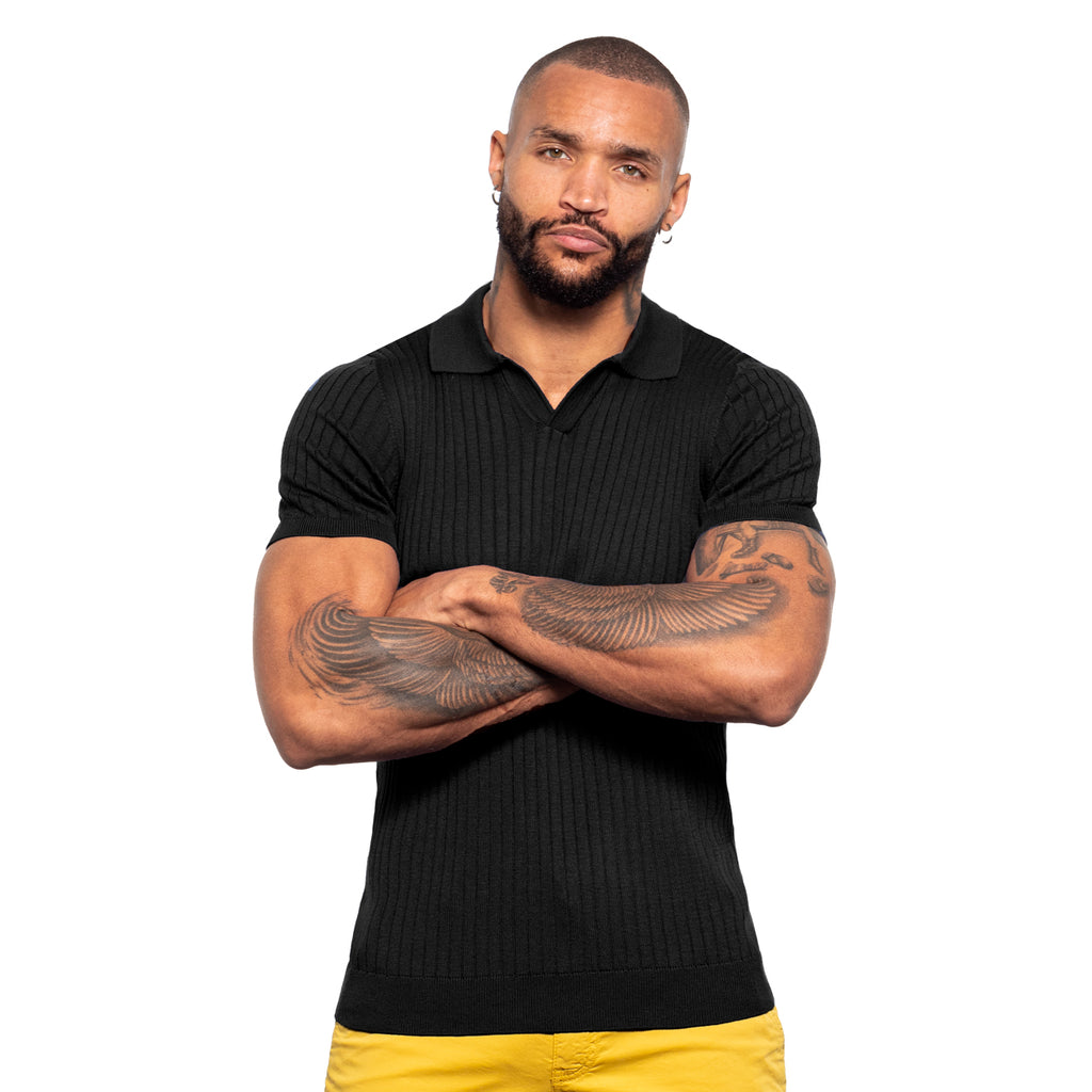 Ribbed Knit Polo - Black  Eight-X   