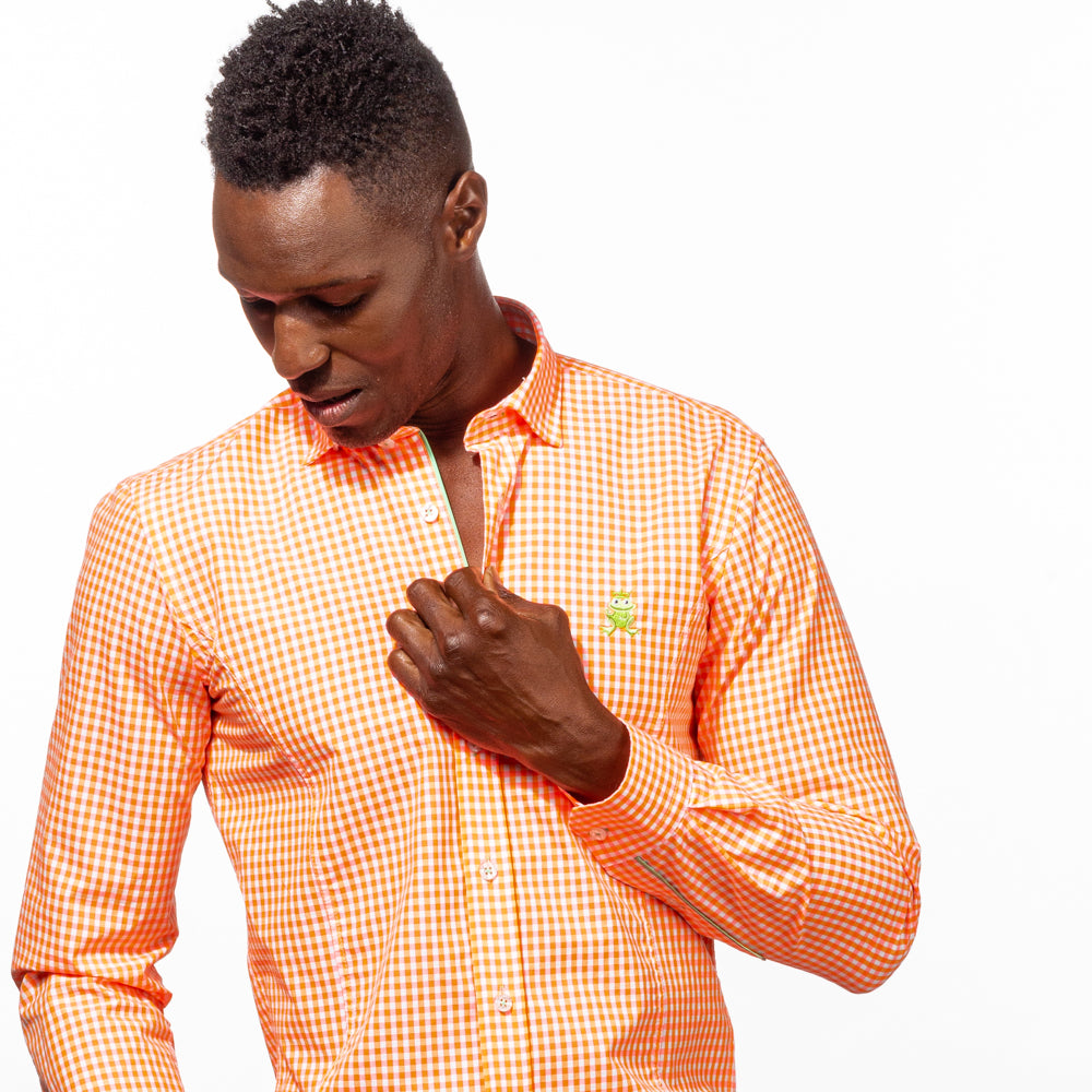 Julian - Orange/Pink Button Down Shirt Long Sleeve Button Down EightX   